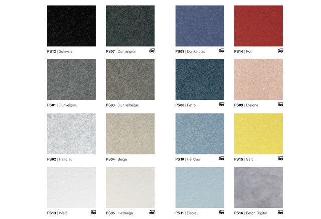 MEGA Pssst Akustikelemente sind erhältlich in verschiedenen Farben