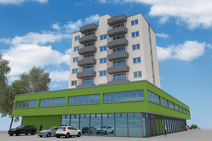 Bild 3D Farbentwurf Hochhaus