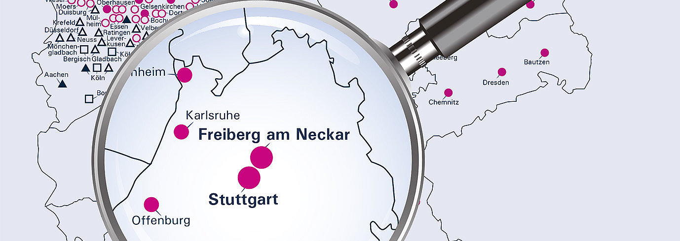 Die neuen Standorte der MEGA Gruppe in Stuttgart und Freiberg am Neckar.